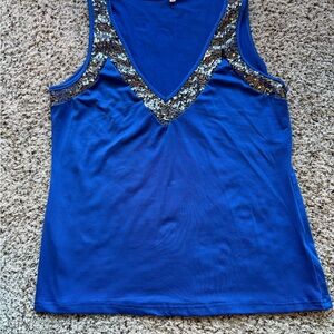 Elegant Blue Sequin V-Neck Tank Top
